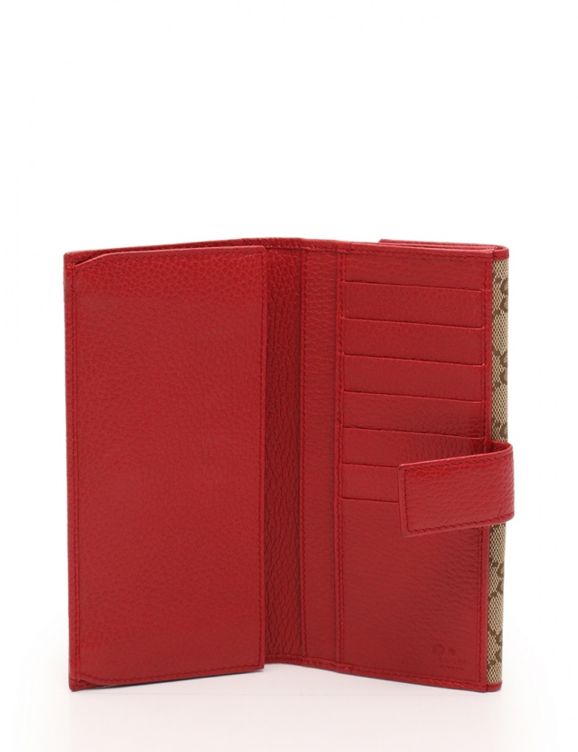 グッチ GUCCI Wホック長財布 GGキャンバス ベージュ 赤 小物