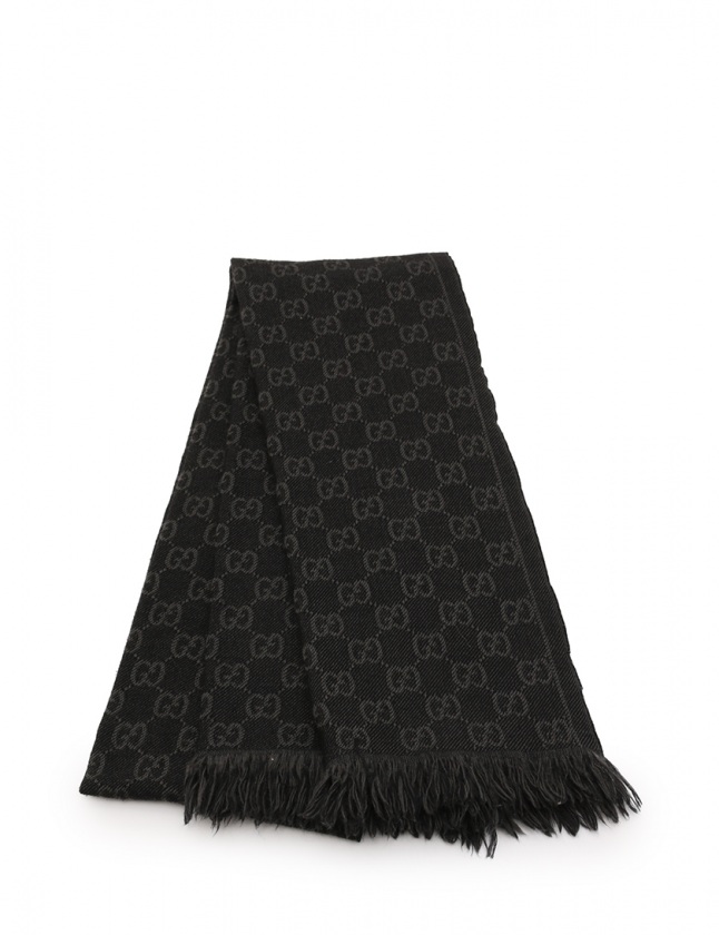 グッチ GUCCI マフラー GG柄 ウインタースカーフ 黒 グレー 小物  