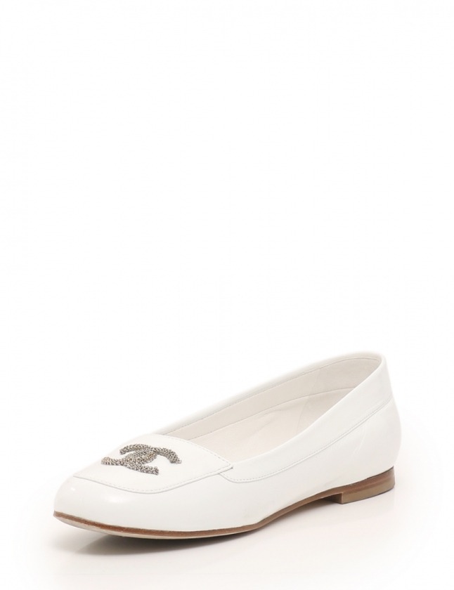 シャネル CHANEL フラットシューズ ココマーク 白 36 1/2 シューズ 