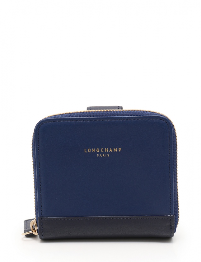 LONGCHAMP 絡まり ロンシャン レザーミニ折り財布 ネイビー