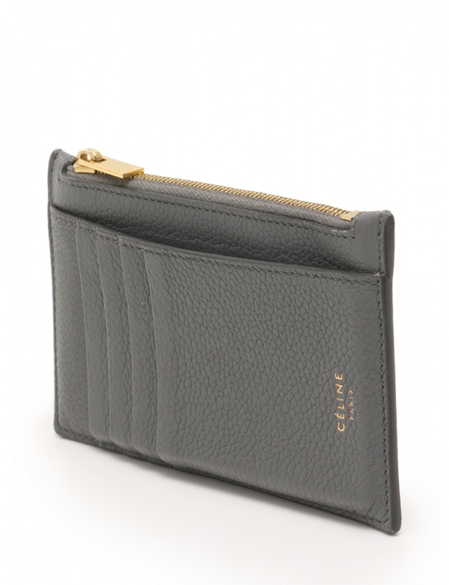 CELINE グレー レザー コインケース　ミニ財布 CELINE 美品 希少品 セリーヌ ロゴ レザー 本革 二つ折り 財布
