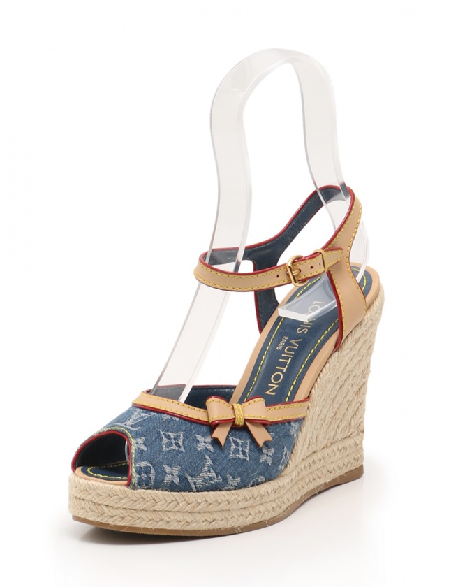 ルイヴィトン LOUIS VUITTON ウェッジソールサンダル モノグラムデニム  