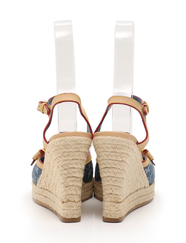 ルイヴィトン LOUIS VUITTON ウェッジソールサンダル モノグラムデニム 