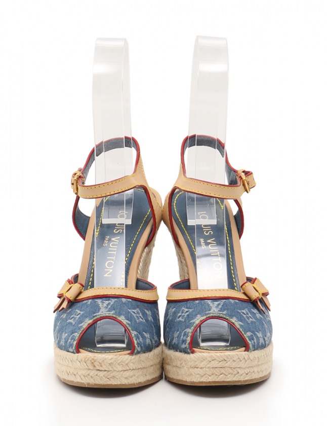 ルイヴィトン LOUIS VUITTON ウェッジソールサンダル モノグラムデニム  