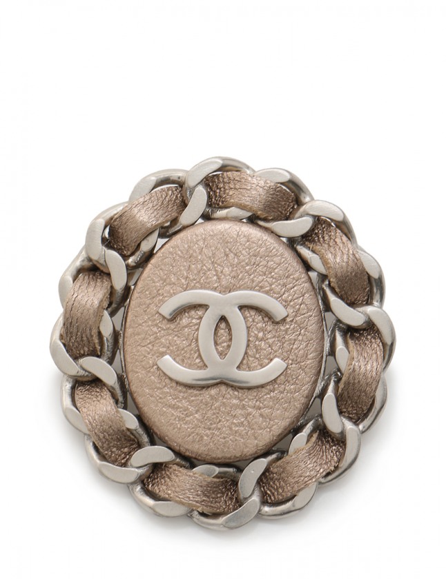 シャネル CHANEL ブローチ ココマーク グレーベージュ シルバー
