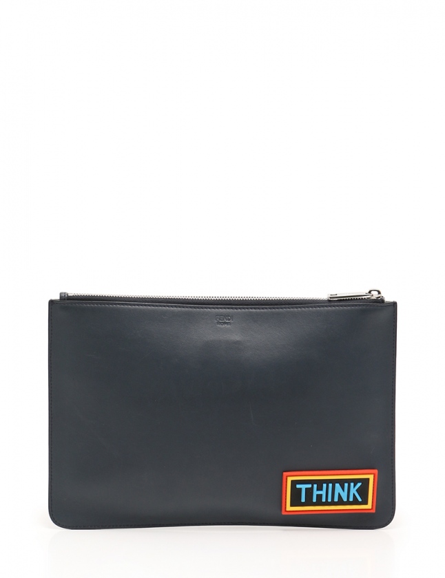 フェンディ FENDI クラッチバッグ THINK FENDI ネイビー 黒 黄 赤 