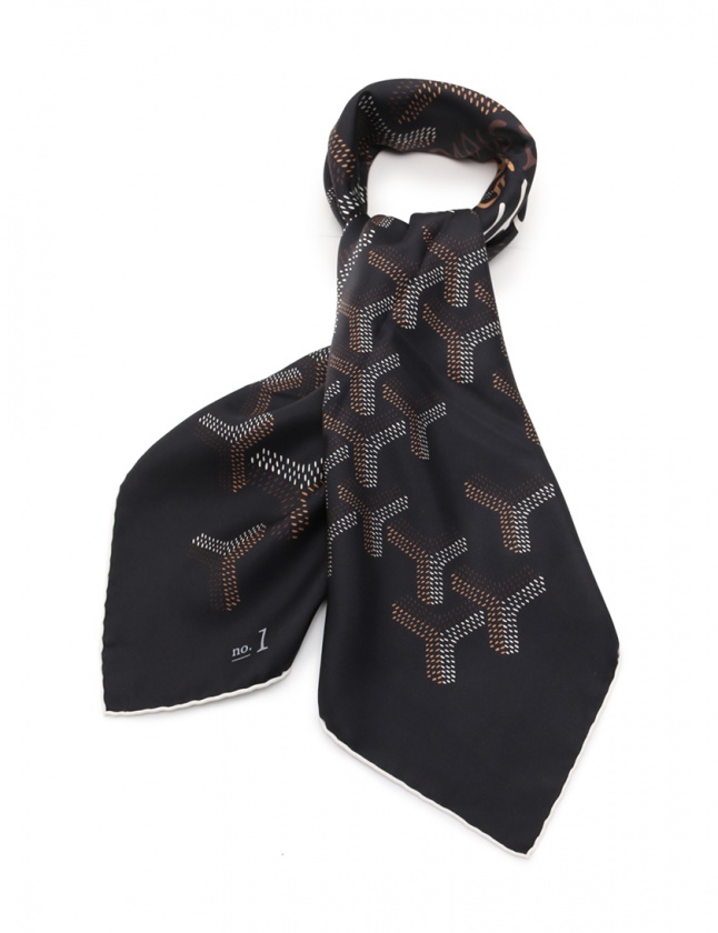ゴヤール GOYARD スカーフ スクエア 黒 白 ベージュ 小物 総柄 シルク