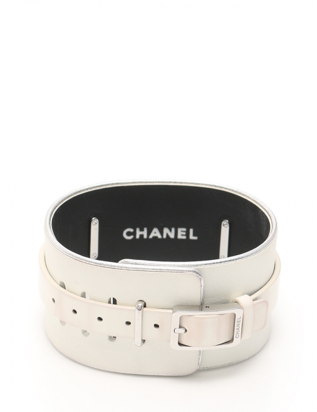 CHANEL シャネル キラキラベルト ホワイト Chain belt - Metal, glass pearls & strass, silver, pearly