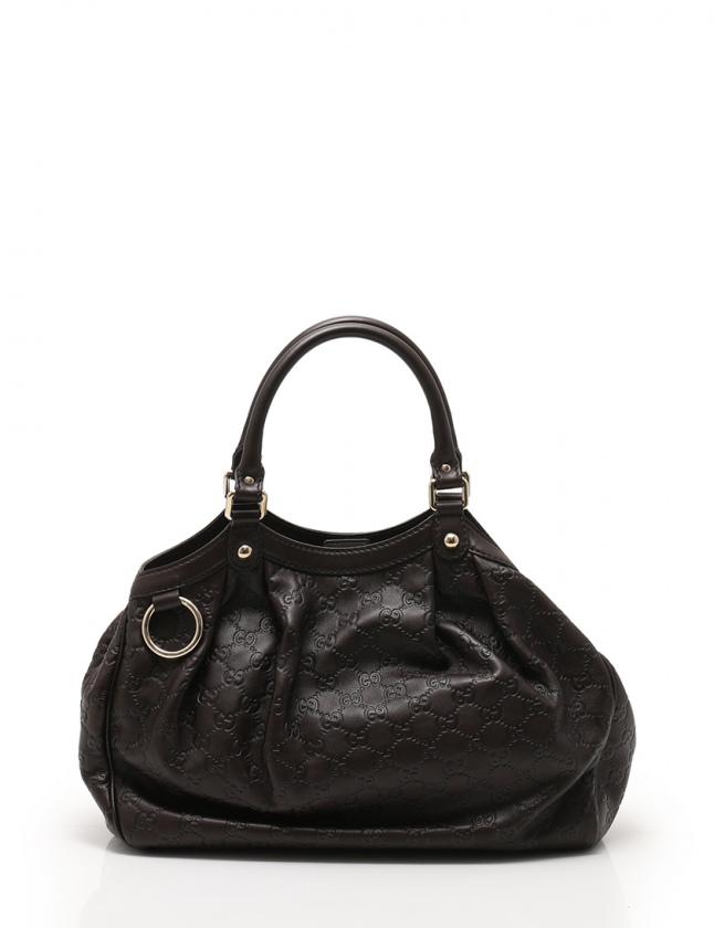 【5he5675-h】グッチ ハンドバッグ グッチシマ スーキー 211944 レザー ブラック シャンパンゴールド金具【中古】レディース
