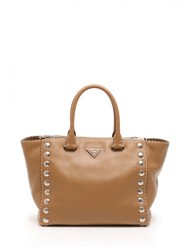 プラダ PRADA トートバッグ キャメル B2857M レザー スタッズ CITY 