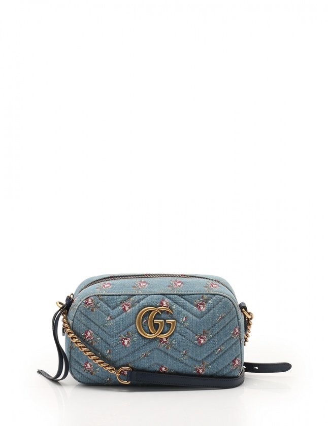 グッチ GUCCI ショルダーバッグ GGマーモント 花柄プリント 水色 