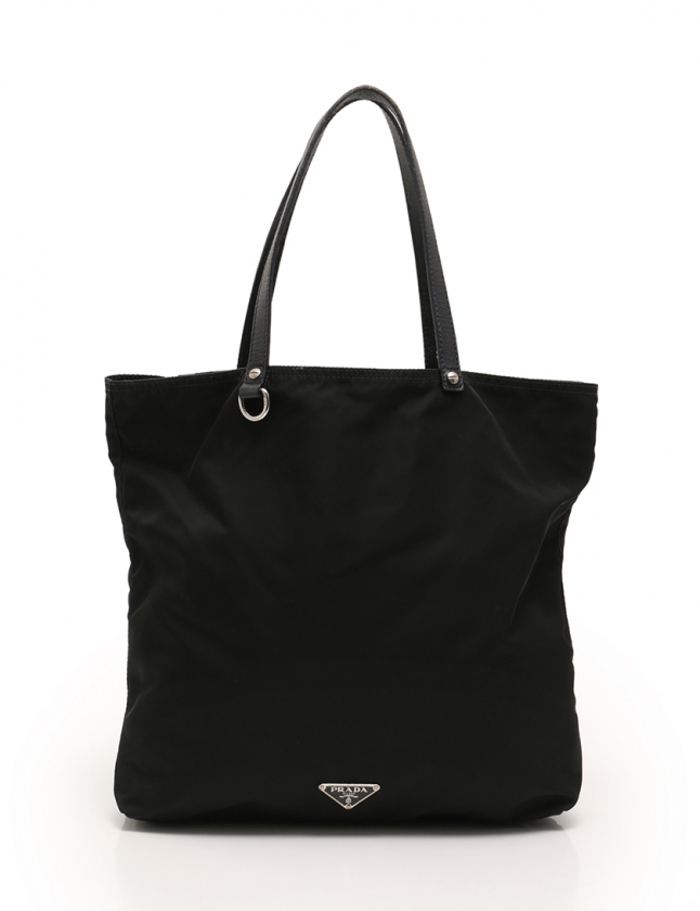 プラダ PRADA トートバッグ 黒 マルチカラー ナイロン フラワー 