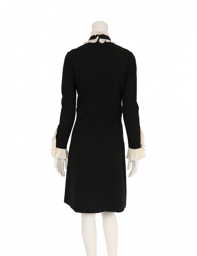 グッチ ワンピース シルク 長袖 ひざ丈 ゼブラ柄 総柄 36 S 黒 白 茶色｜ 