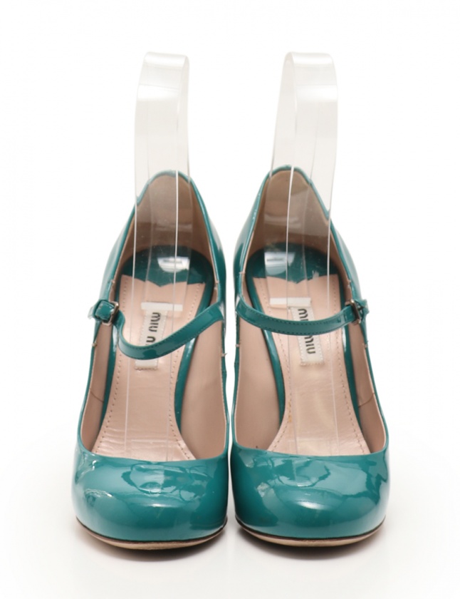 miu miu グリーン エナメル パンプス ミュウミュウ miumiu パンプス ヒール ターコイズグリーン 38