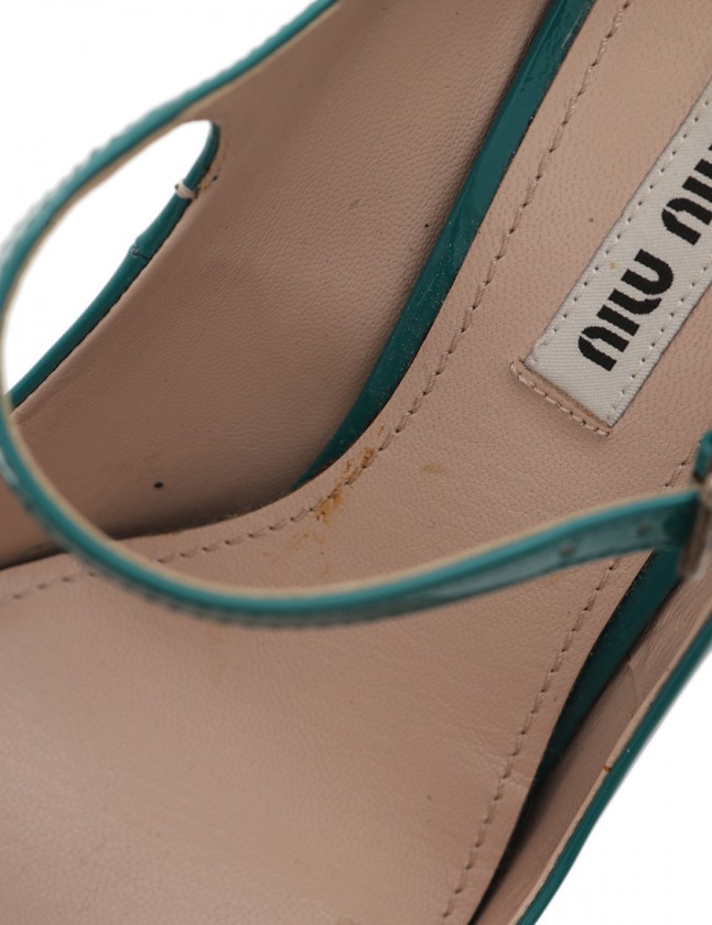 ミュウミュウ miumiu パンプス ヒール ターコイズグリーン 38