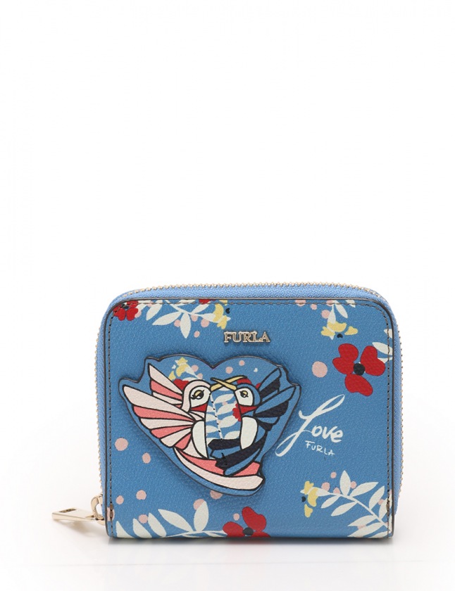 フルラ FURLA 二つ折り財布 アフロディーテ 水色 マルチカラー 小物 鳥  