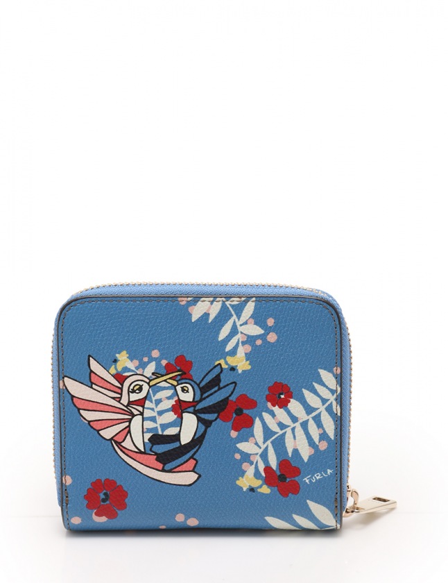 フルラ FURLA 二つ折り財布 アフロディーテ 水色 マルチカラー 小物 鳥  