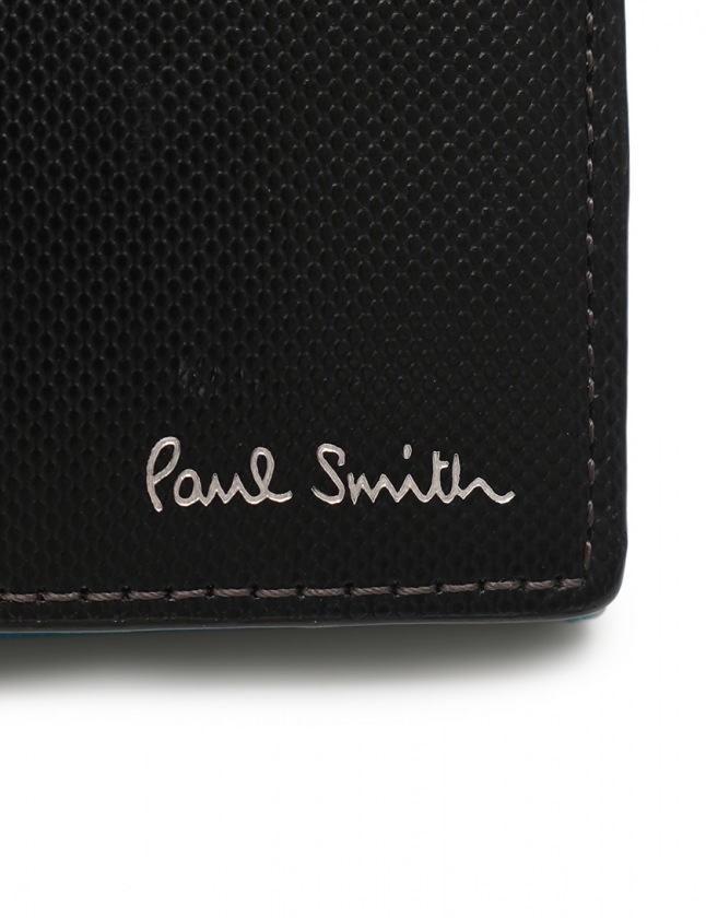 ポールスミス PAUL SMITH 二つ折り長財布 黒 水色 小物 レザー