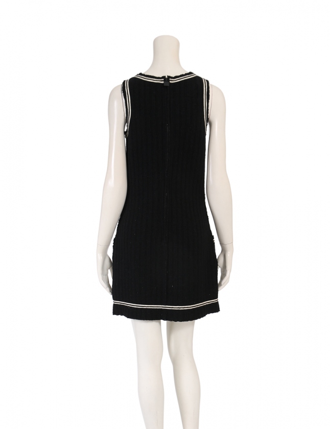 シャネル CHANEL ワンピース スポーツライン ニット 黒 白 36  