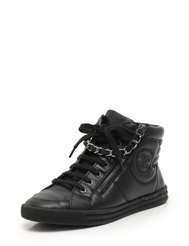 シャネル CHANEL ハイカットスニーカー ココマーク 黒 37.5 シューズ 