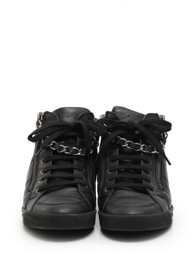 シャネル CHANEL ハイカットスニーカー ココマーク 黒 37.5 シューズ 