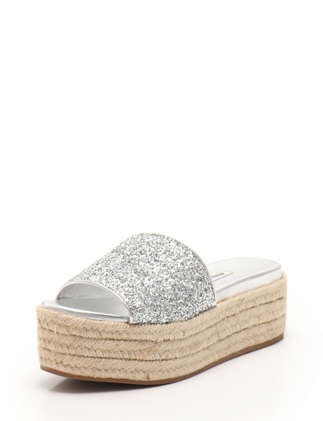 ミュウミュウ miumiu サンダル エスパドリーユ シルバー 35 シューズ  