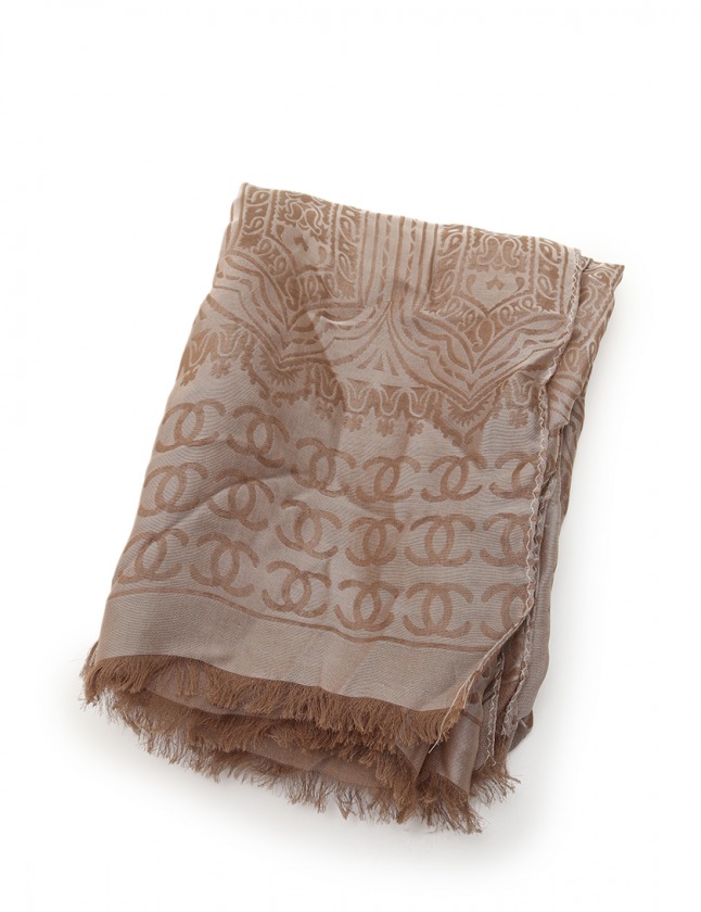 シャネル CHANEL ストール ココマーク 茶 小物 シルク レディース 114