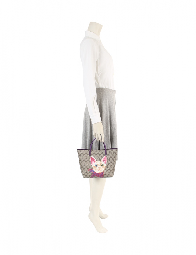 グッチ GUCCI トートバッグ GGスプリーム キャット 茶 紫 410812