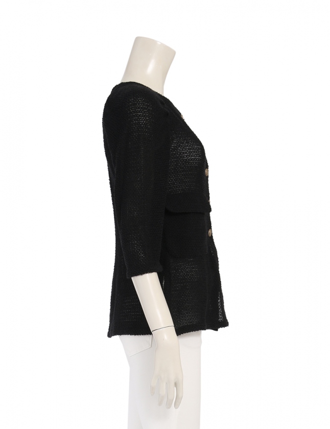シャネル CHANEL ツイードジャケット 黒 34 アウター 無地 XS P57896  