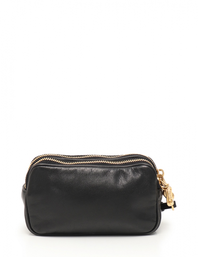 ✈訳 美品　ミュウミュウ　スタッズ レザー　ダブル ファスナー　化粧 ポーチ　黒 ✈訳 美品 ミュウミュウ スタッズ レザー ダブル ファスナー 化粧