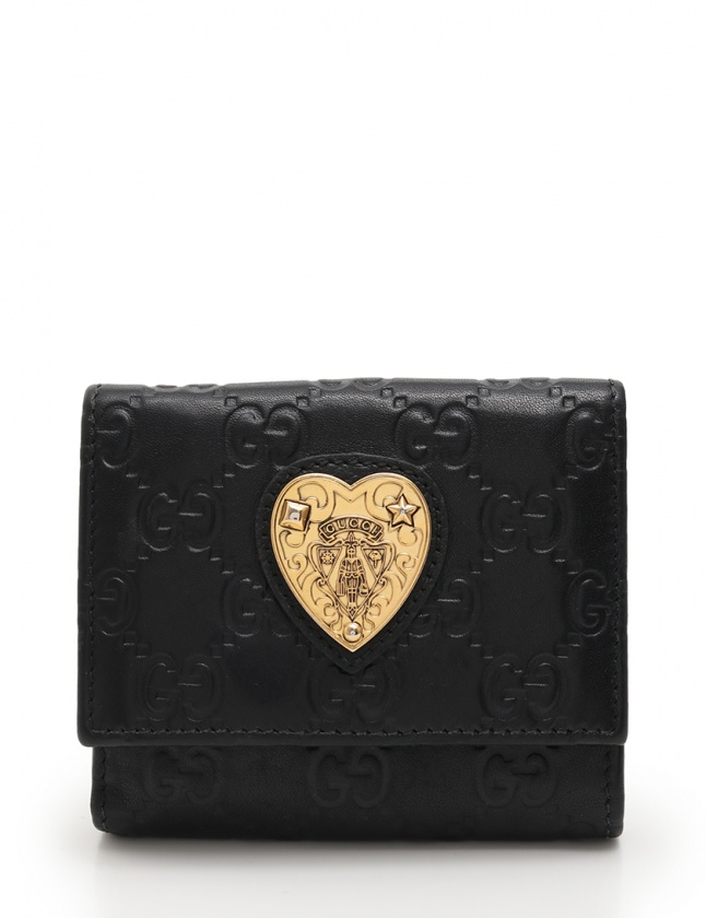 グッチ GUCCI Wホック財布 ハートクレスト グッチシマ 黒 小物 レザー  