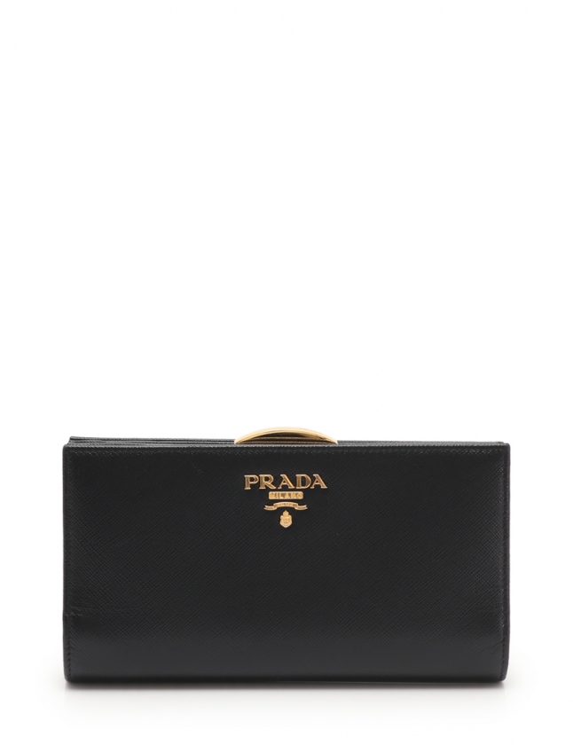プラダ PRADA 長財布 がま口 黒 小物 レザー 1ME002 SAFFIANO METAL 
