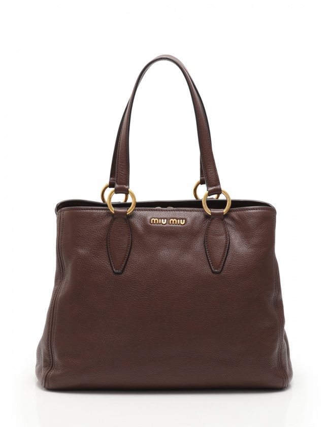 ミュウミュウ miumiu トートバッグ ショルダーバッグ 茶 RR1901 レザー 