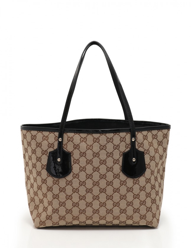 グッチ GUCCI トートバッグ GGキャンバス 茶 黒 211976 キャンバス 
