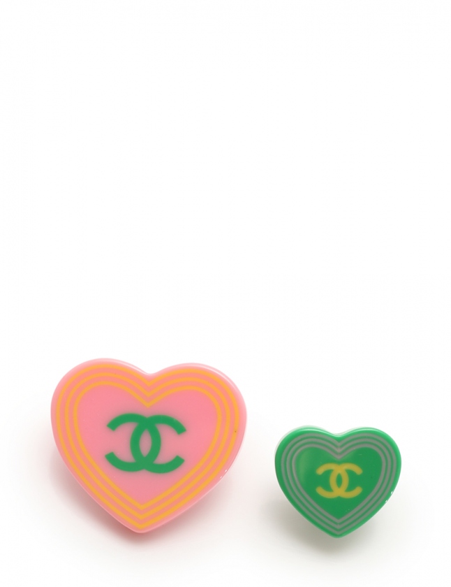 シャネル CHANEL ピンブローチ ココマーク 緑 ピンク アクセサリー 2個 