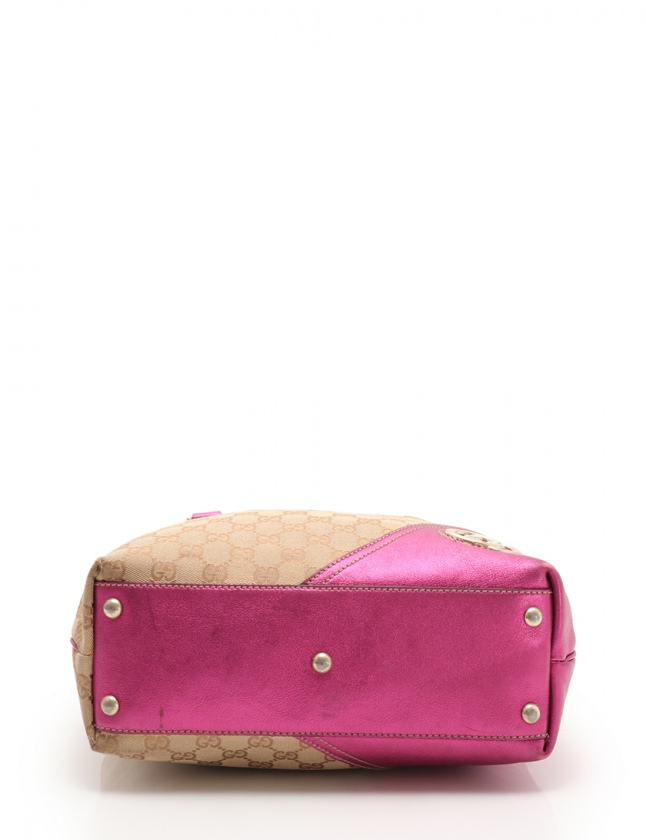 グッチ GUCCI トートバッグ GGキャンバス ベージュ メタリックピンク