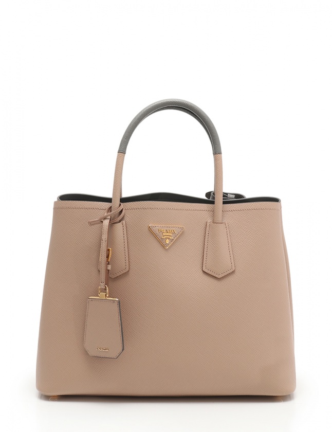 プラダ PRADA ハンドバッグ ベージュ グレー 1BG775 サフィアーノ  