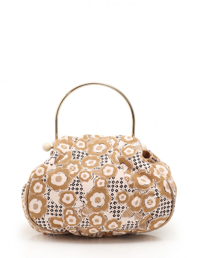 シャネル CHANEL フープハンドバッグ カメリア 茶 ゴールド