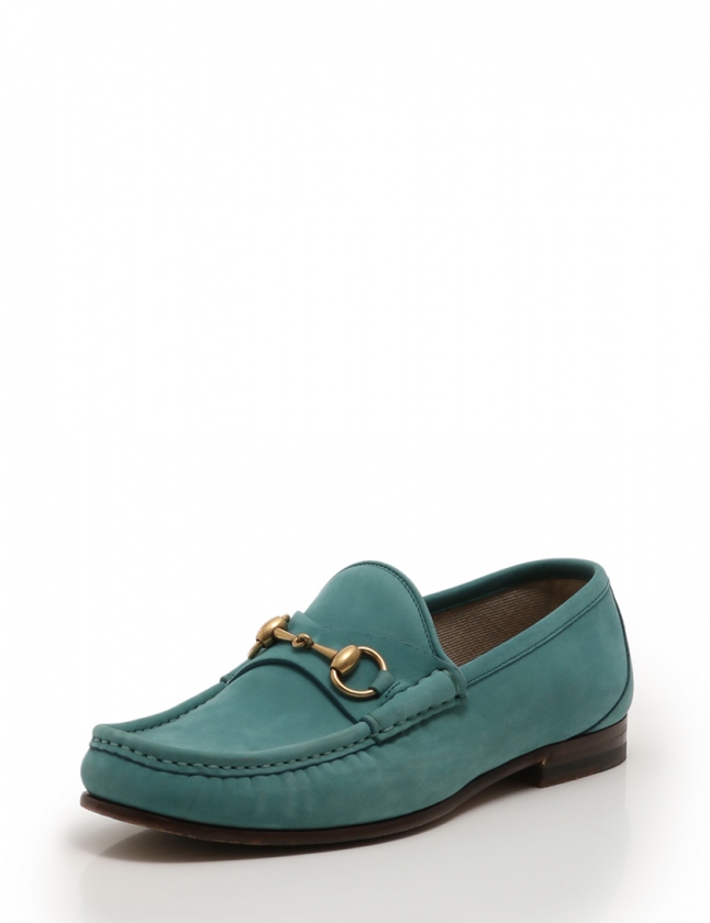 グッチ GUCCI ホースビットローファー ブルーグリーン 6.5 シューズ 