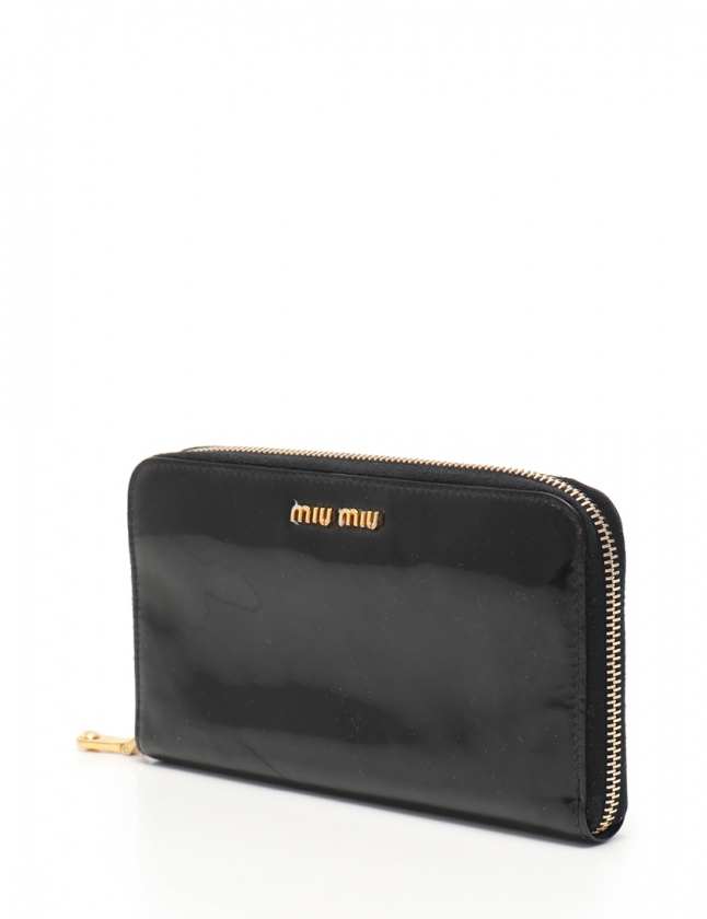 ミュウミュウ miumiu ラウンドファスナー長財布 黒 小物 エナメル 