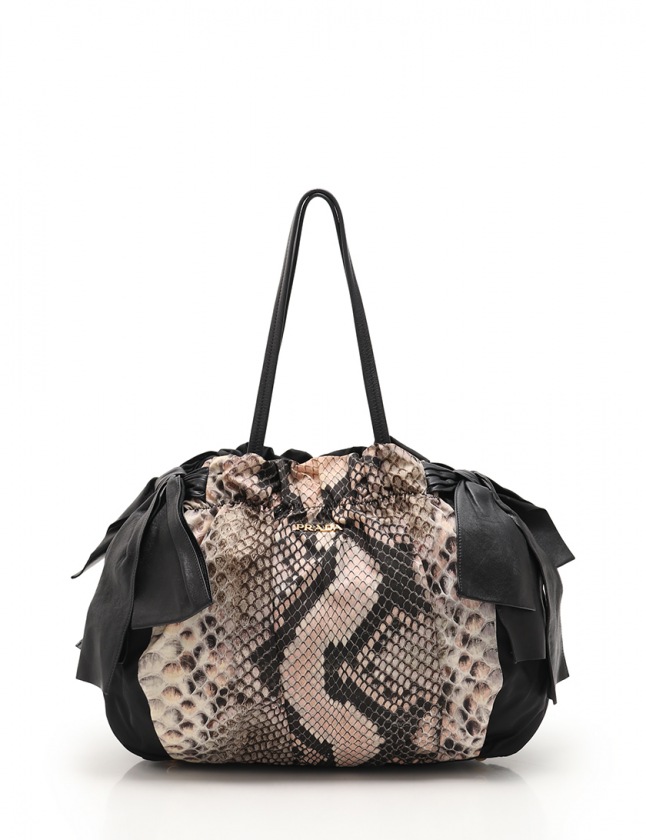 プラダ PRADA トートバッグ ショルダーバッグ パイソン柄 ベージュ 黒  