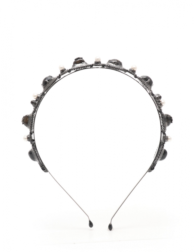 シャネル CHANEL カチューシャ メタルグレー 黒 アイボリー 