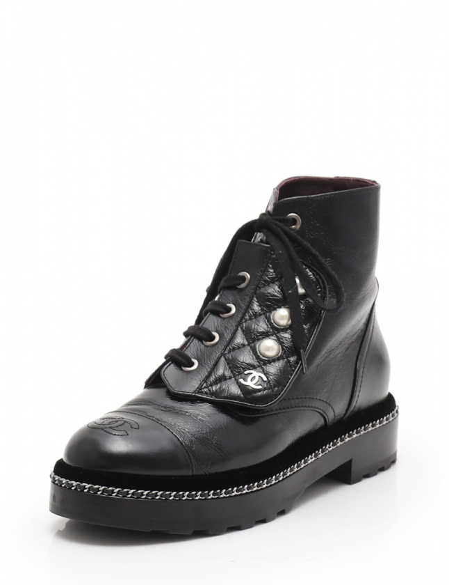 シャネル CHANEL ショートブーツ マトラッセ 黒 36 シューズ 23cm 