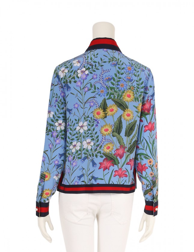 グッチ Gucci シャツ ニューフローラ 水色 マルチカラー 36 トップス 長袖 花柄 Xs シルク 17ss レディース 114 ベクトルパーク
