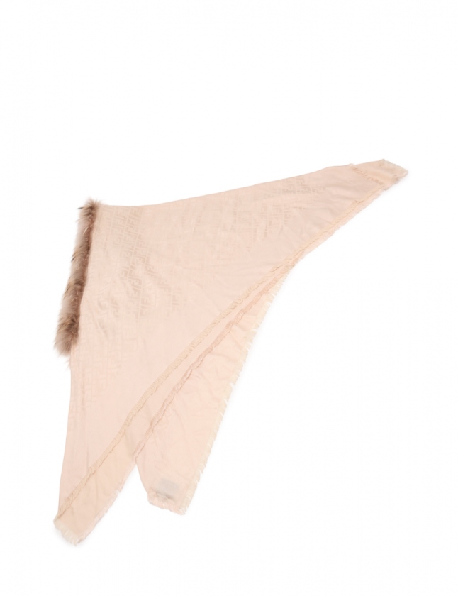 フェンディ FENDI ファー付きストール ショール ズッカ ピンクベージュ