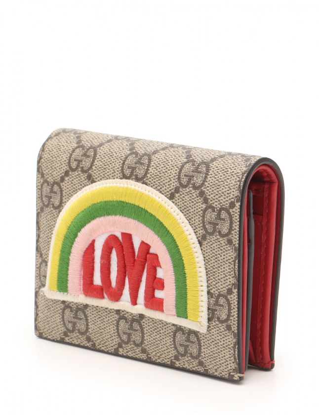 グッチ GUCCI 二つ折り財布 GGスプリーム ベージュ 緑 黄 小物 PVC 