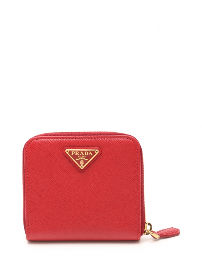プラダ PRADA 二つ折り財布 SAFFIANO TRIANGLE 赤 小物 サフィアーノ  