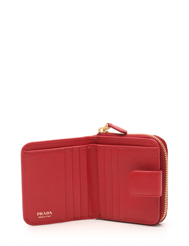 プラダ PRADA 二つ折り財布 SAFFIANO TRIANGLE 赤 小物 サフィアーノ  