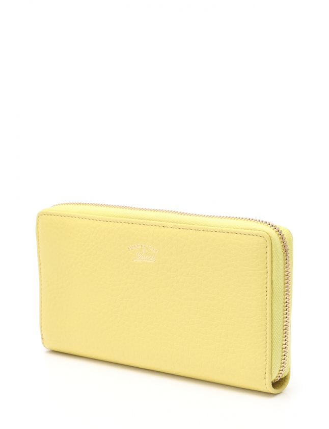 グッチ GUCCI ラウンドファスナー長財布 バンブー 黄 小物 レザー