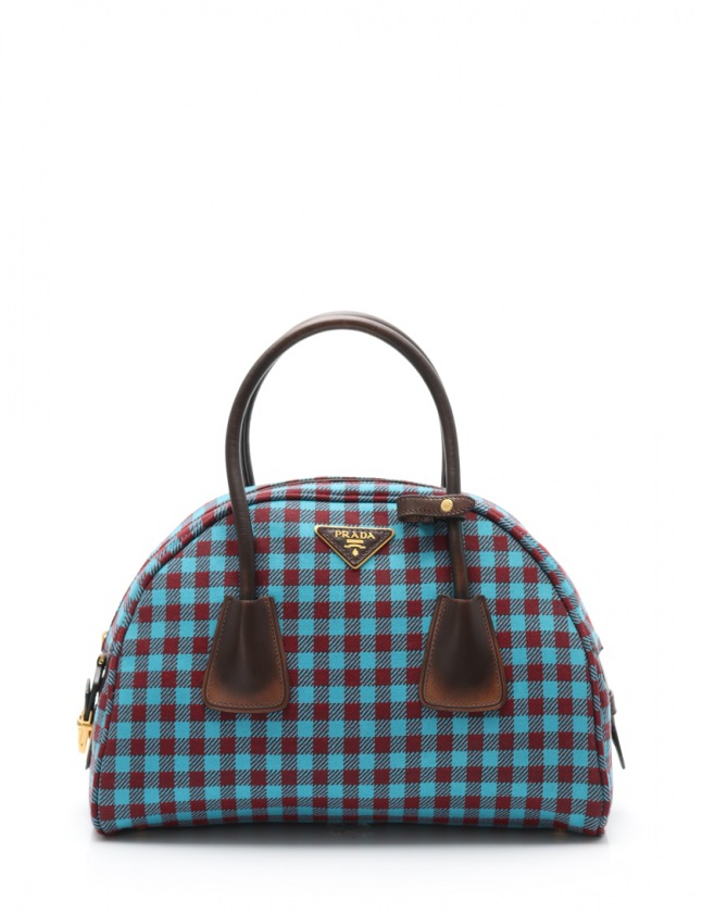 プラダ PRADA ハンドバッグ ミニボストン チェック ターコイズブルー 